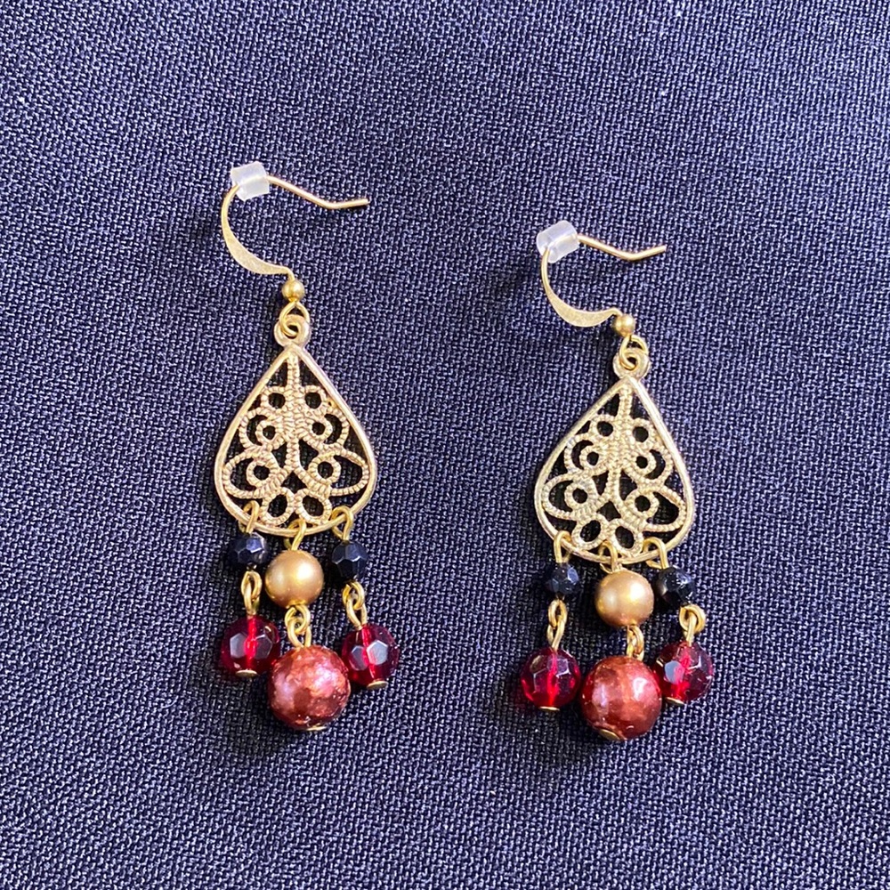 Red Bead Dangle Earrings